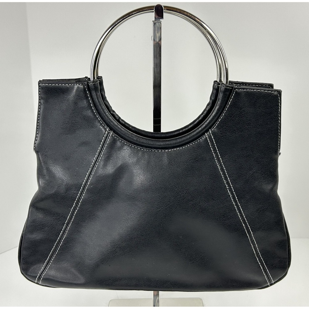 Giannini Purse Ring Handle Black Thick Stitch Small/Medium Packable Work Play